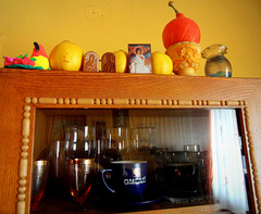 Yellow quinces on the cabinet