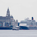 Liverpool waterfront and a Cunard liner.