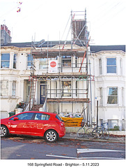 168 Springfield Road Brighton scaffolding, skip, bikes 5 11 2023