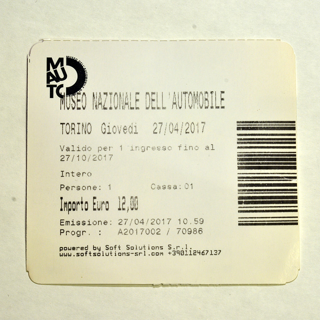 Ticket for the Museo Nazionale dell’Automobile
