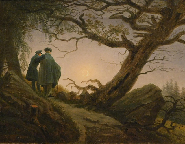 Detail of Two Men Contemplating the Moon by Caspar David Friedrich in the Metropolitan Museum of Art, Feb. 2020