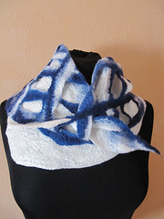 white and blue felted scarf