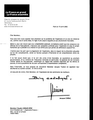Espéranto : Lettre de Jacques Chirac à Claude Longue-Épée, 2002
