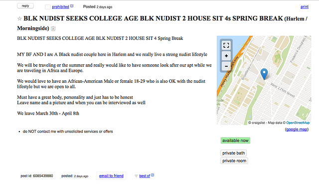 BLK NUDIST SEEKS COLLEGE AGE BLK NUDIST 2 HOUSE SIT 4s SPRING BREAK