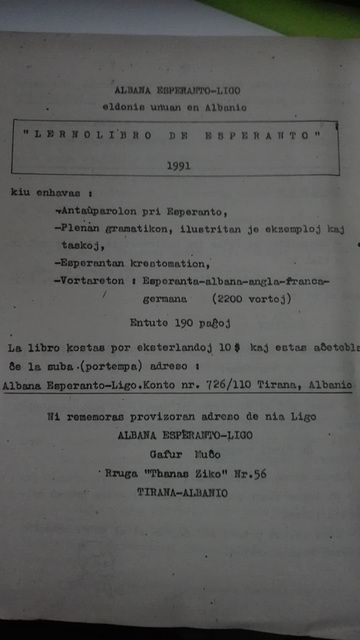 Albana esperantisto faqja prapa 1
