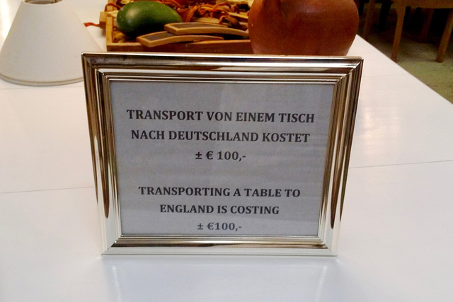 Dutchlish – Transporting a table to England is costing ± € 100,–