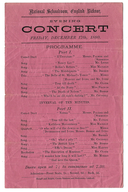 English Bicknor concert programme 17 12 1880 c