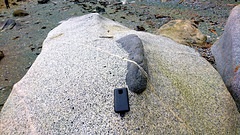 Diorit mit rhyolithischem Xenolith und mit Quarz verheilter Kluft
