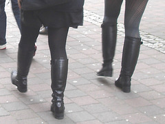 7 Eleven Swedish blond duo in dominatrix and flat leather Boots / Helsingborg -  Sweden .  October 23th 2008