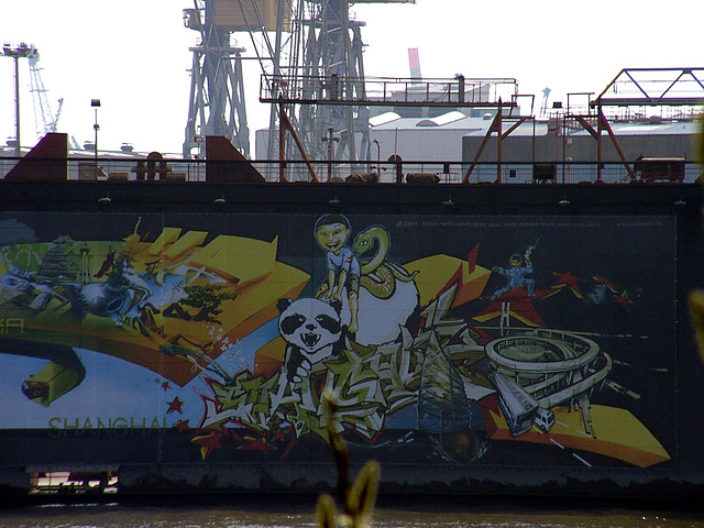 Graffiti on dock. Shanghai