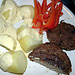 Paprika, meatballs, potatoes and sauce hollondaise