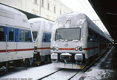 Class 471 and 971(?) EMUs In The Snow, Masarykovo Nadrazi, Prague, CZ, 2007