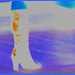 Mature blond in hammer heeled boots with a calve cleavage -  Aéroport de Bruxelles - 19-10-2008  - Negatif coloré