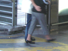 Mature in sexy nun shoes  /   Dame mature en chaussures de religieuses sexy-  Aéroport de Bruxelles / 19 octobre 2008.