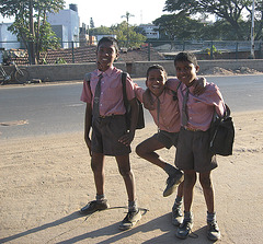 Laughing schoolboys