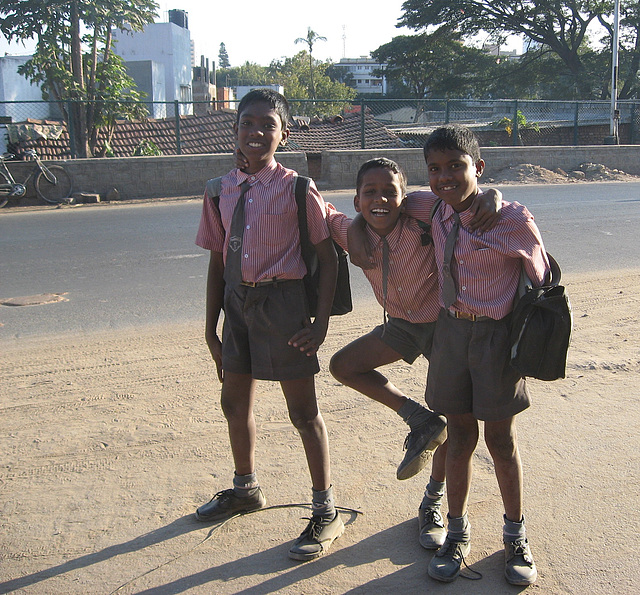 Laughing schoolboys