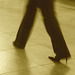 Air Italia black Lady in stiletto boots - Brussels airport /  19-10-2008- Sepia