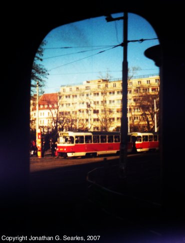 Tram In "Arch," Karlovo Namesti, Prague, CZ, 2007