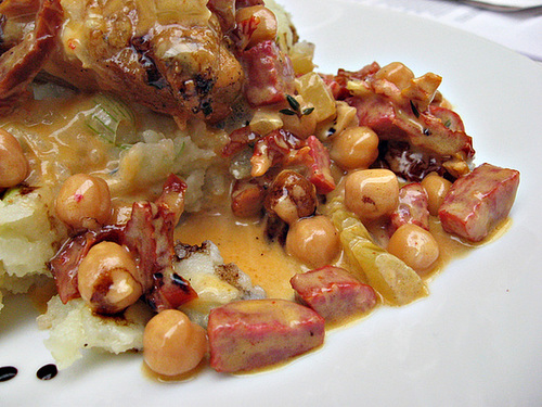 Roast chicken, chickpeas, and chorizo...with mash