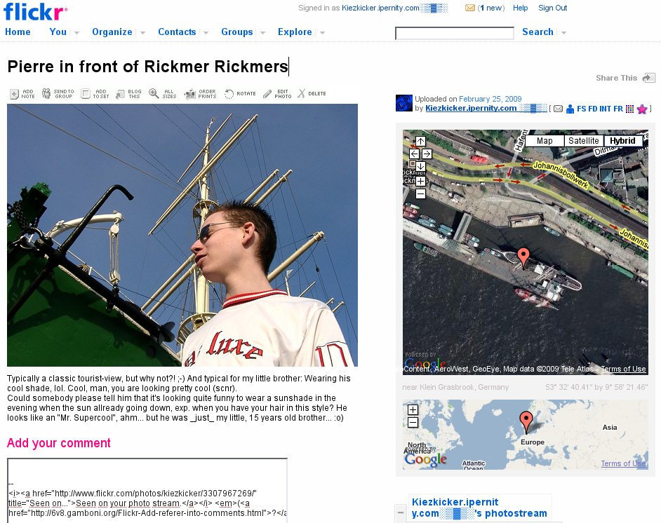 Geotagging in flickr with support by greasemonkey