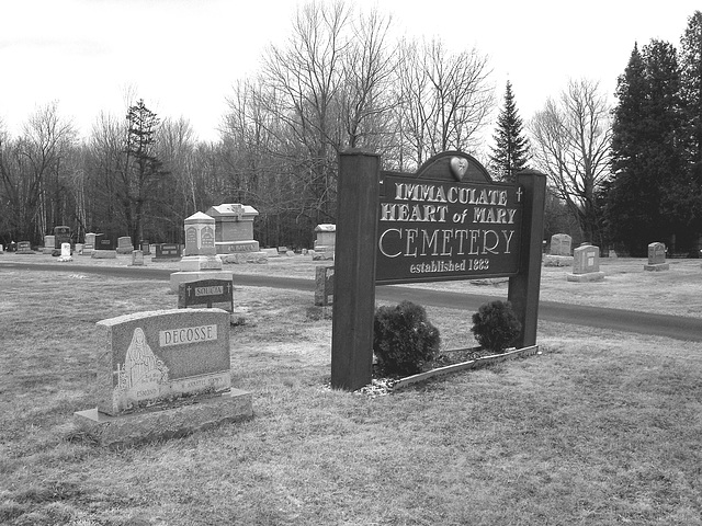 Immaculate heart of Mary cemetery - Churubusco. NY. USA.  March  29th 2009-  B & W