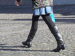 Bankomat Lady in mini denim skirt and Dominatrix SS boots style - Ängelholm / Sweden-  October 23th 2008