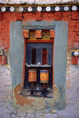 Prayer wheels at Jampey Lhakhang monastery