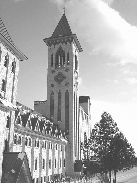 Abbaye St-Benoit-du-lac  /   St-Benoit-du-lac  Abbey -  Quebec, CANADA / 6 février 2009- B & W - Noir et blanc.