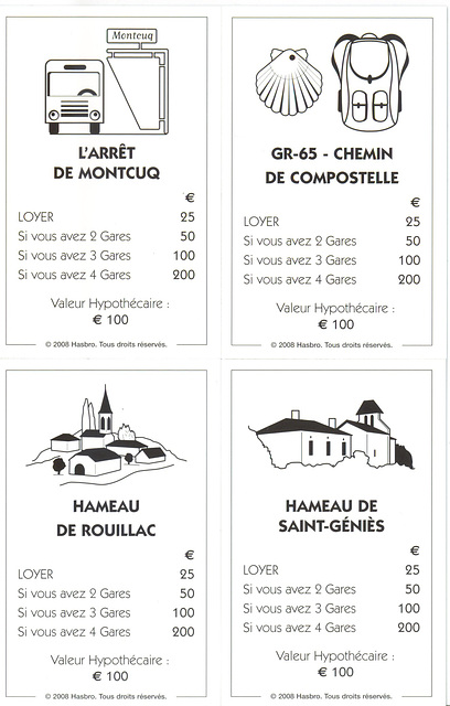 Les cases des gares dans le Monopoly Montcuq