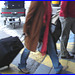 Blond mature in jeans and flat boots  /  Dame mature en  blue-jeans et bottes à talons plats  -  Brussels airport.