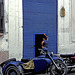 Blue Door-Woman-Motorcycle