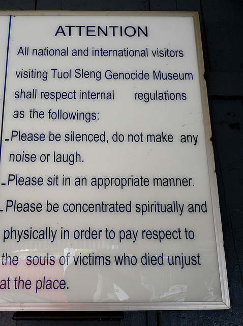 Instructions to Visitors to the Genocide Museum (Originally Tuol Sleng School)