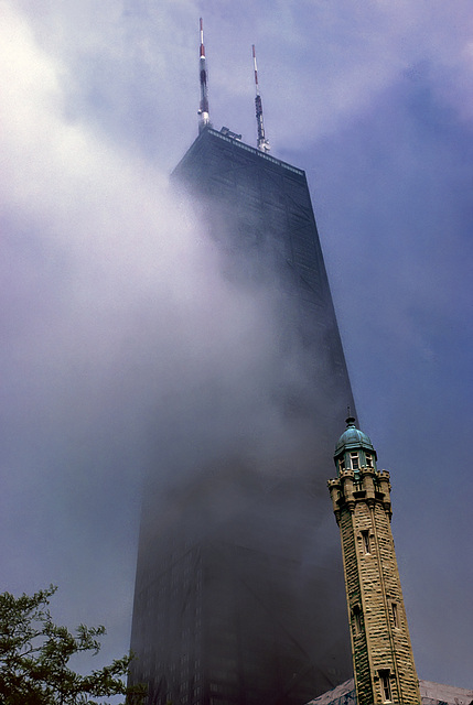 Water Tower and John Hancock Center in the mist.......
