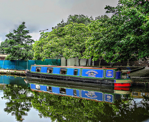 Blurry blue barge