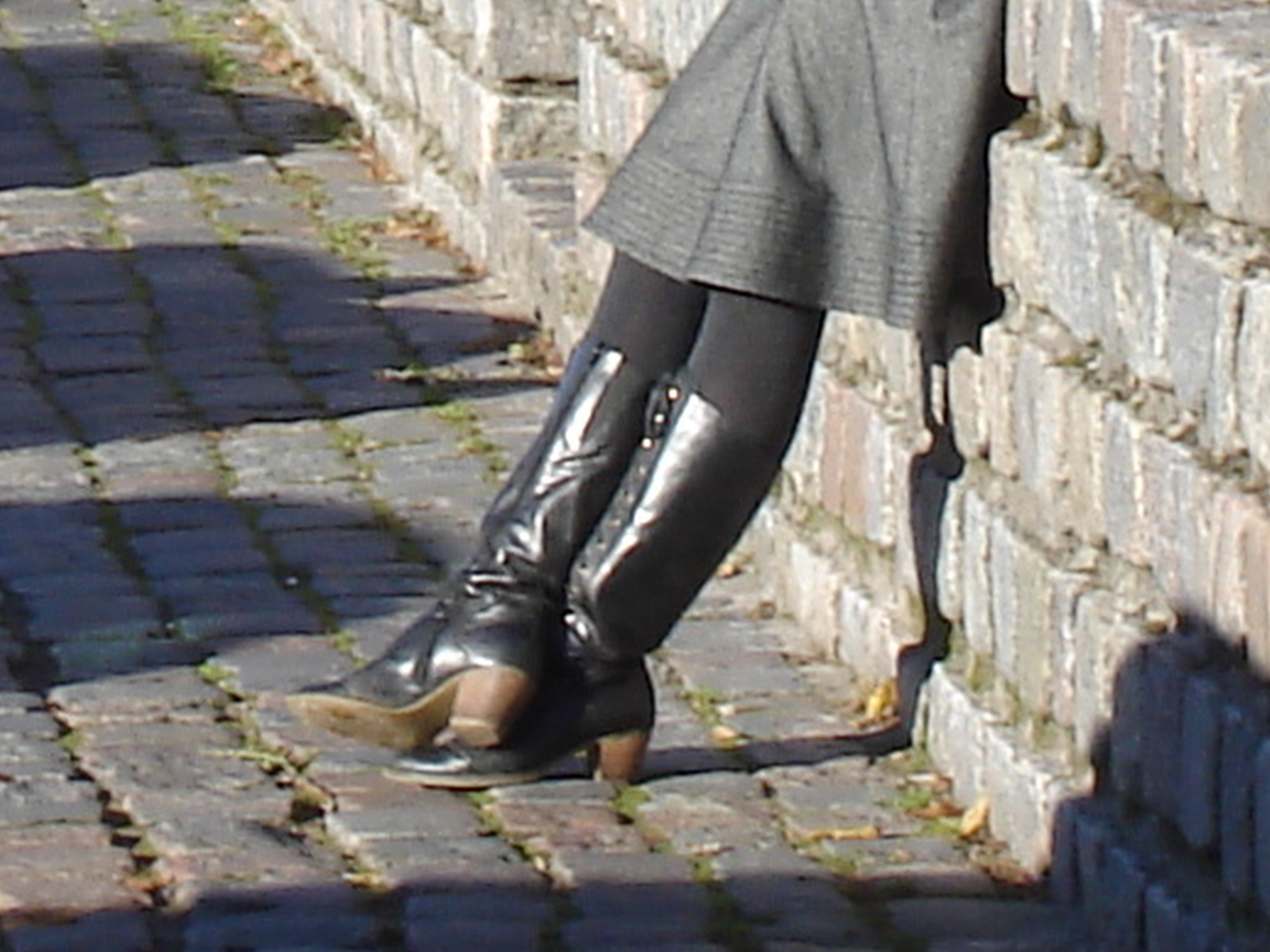 Swedish gorgeous Smoker in hammer heeled boots and dress