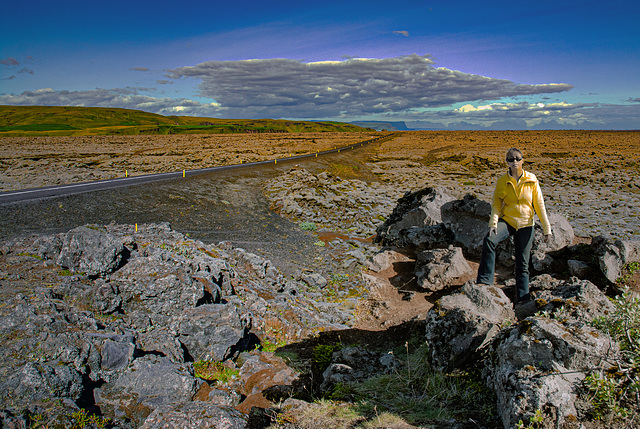 Driving along endless lava fields