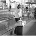 White blouse Lady in stiletto heels - Brussels airport /  19-10-2008  - B & W