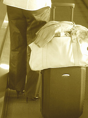 White blouse Lady in stiletto heels - Brussels airport /  19-10-2008   - Sepia
