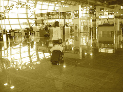 White blouse Lady in stiletto heels - Brussels airport /  19-10-2008   - Sepia.