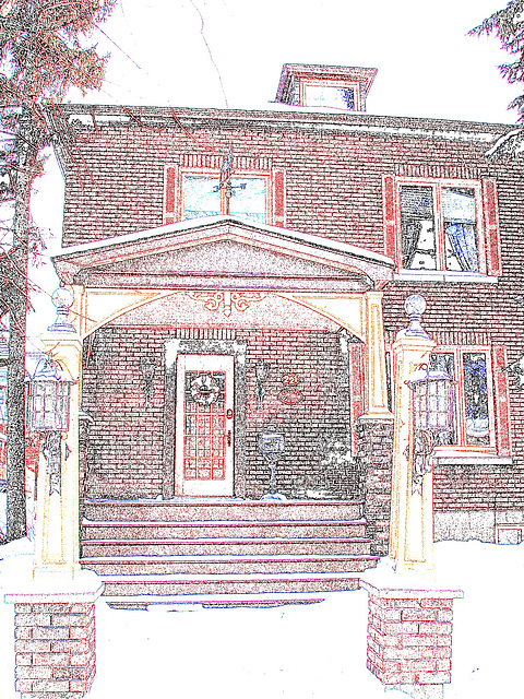 Maison accueillante du centre-ville  /   Downtown welcoming house  -  25 janvier 2009- Photofiltrée avec contours de couleurs