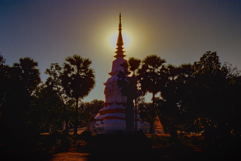 A stupa in the sunset