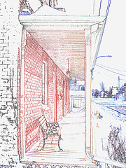 Habitation patrimoniale rénovée  /  Dans ma ville  -  Hometown - Contours en couleur avec Photofiltre.