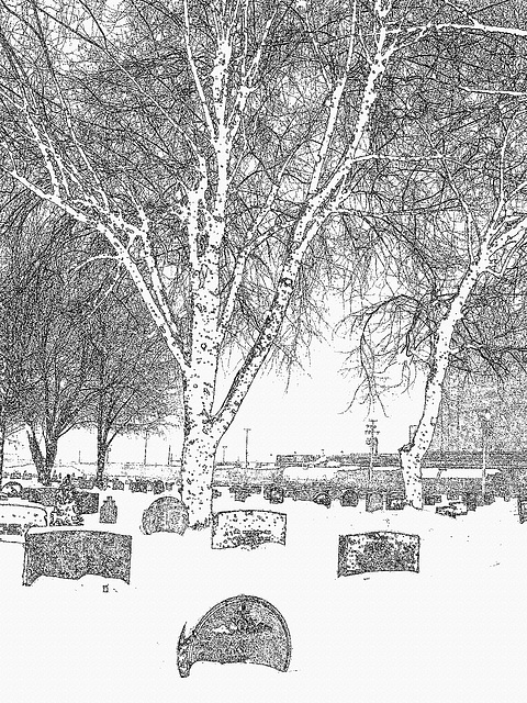 En train de reposer sous la neige  /  Eternal cold  rest  -  Dans ma ville - Hometown . Lead artwork  / Effet mine de plomb .19-01-2009