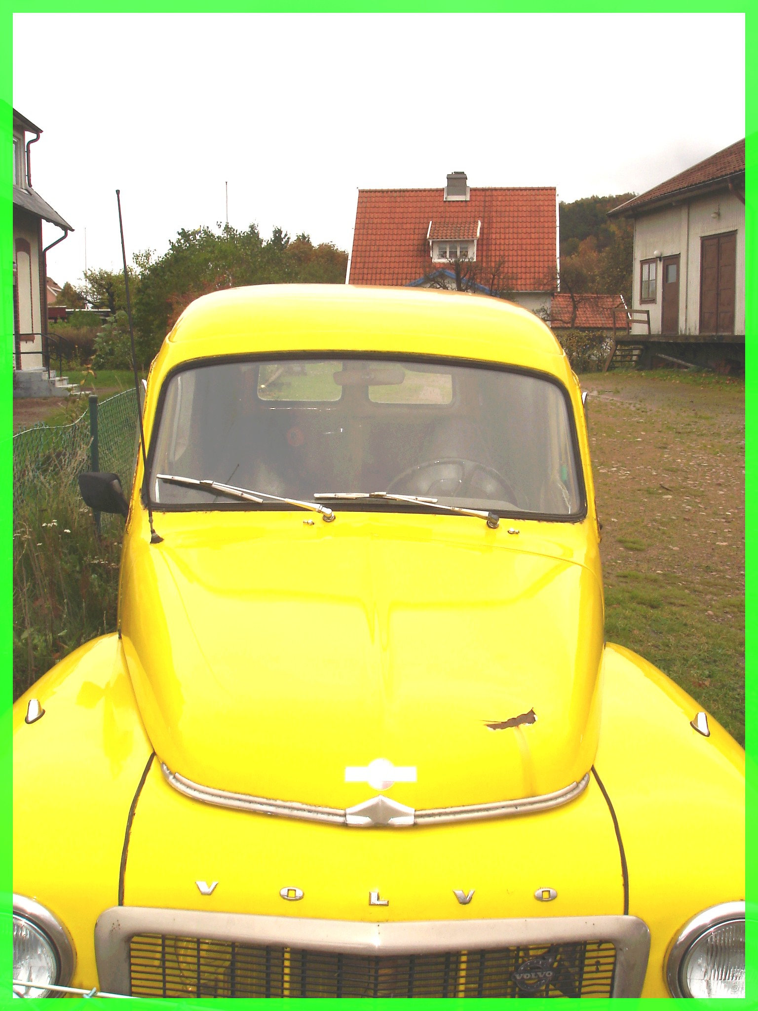 Yellow Martini Volvo on the grass / Volvo jaune sur pelouse