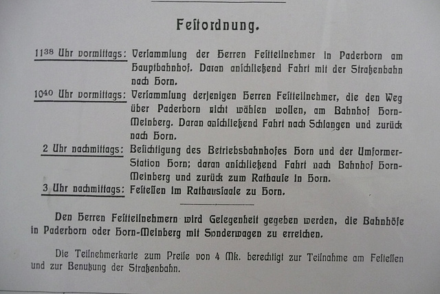 Die Festordnung zur Eröffnung am 30.März 1912