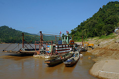 Mekong transporting boats at the river side