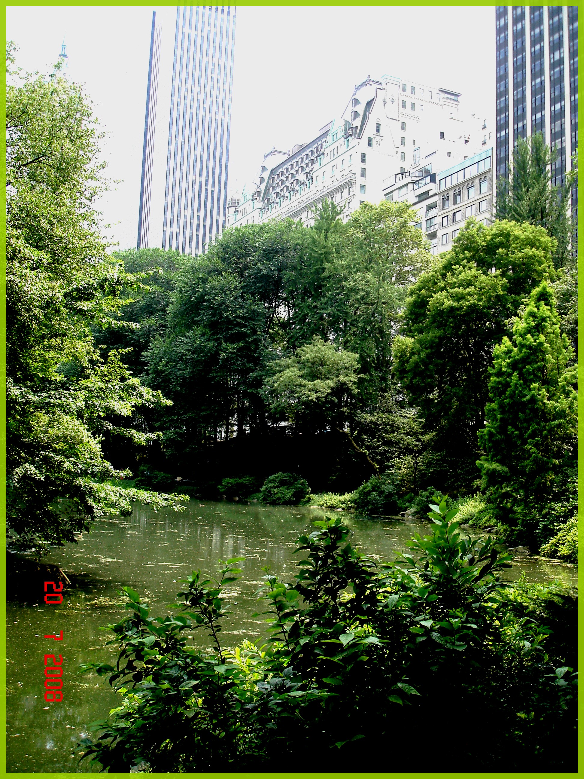 Central park-  Étang et édifices modernes - Buildings & pond- New-York City.