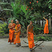 Novices clean the yard of Wat Manorom