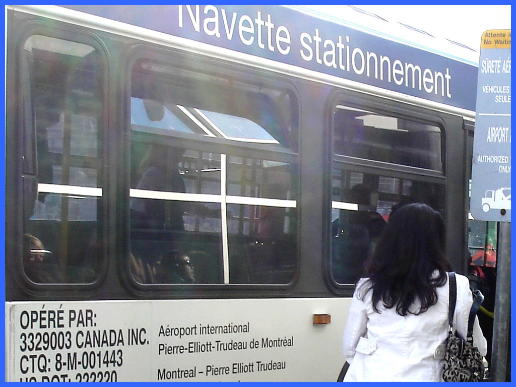 Shuffle Goddesses / Déesses de navette - PET Montreal airport- Dark-haired white Lady on the spot.