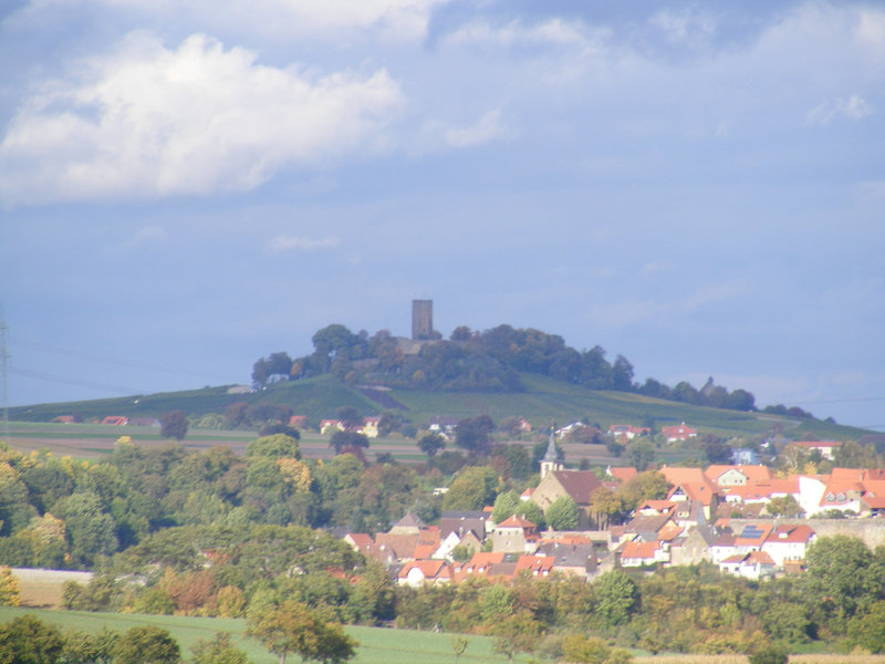 Blick über Weiler mit Burg Steinsberg